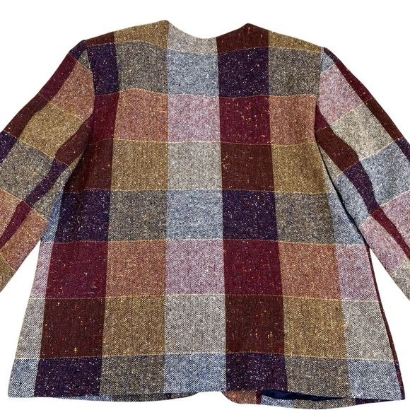 Willow Ridge Vintage Tweed Plaid Wool Blend Open Front Blazer Jacket Academia - Picture 7 of 16